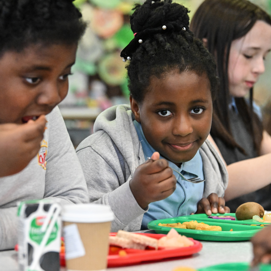 School pupils eating their school meal